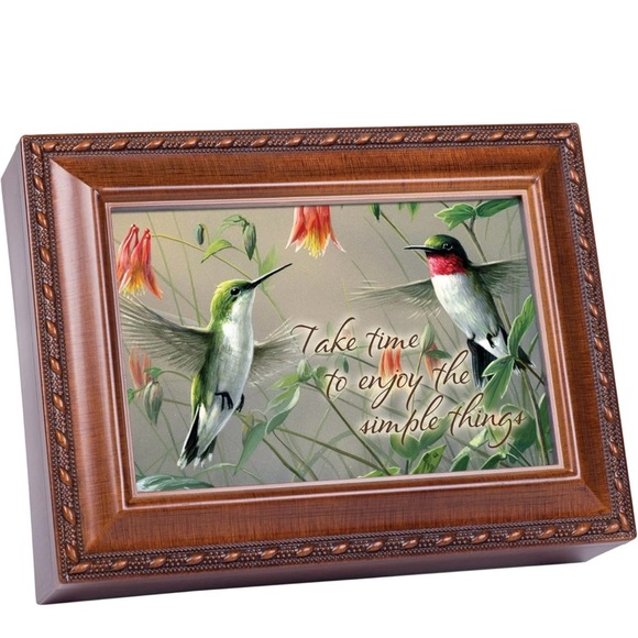 Cottage Garden Bird Woodgrain Rope Trim Music Jewelry photo display Box Keepsake - Picture 1 of 14